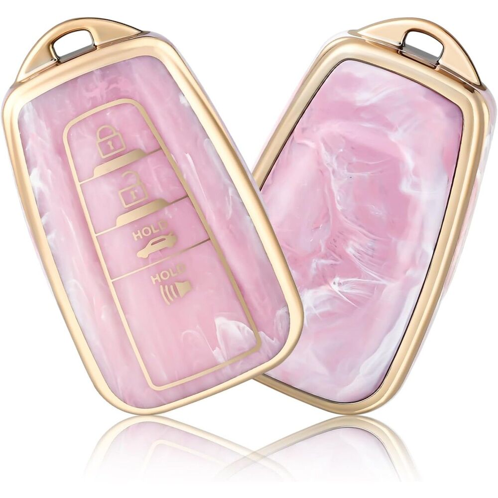 OFFCURVE Key Fob Cover for Toyota RAV4 Camry Corolla Pink Marble Soft TPU Case